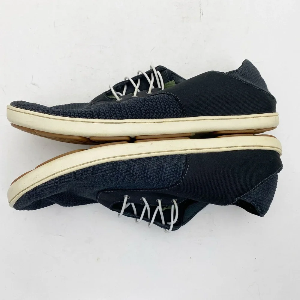 OluKai Nohea Moku Mens 10.5 Black Mesh Slip On Slip In No Tie Boat Shoes Sneaker